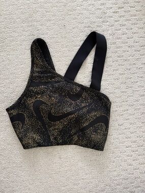 Nike Black Sports Bra with Gold Speckle Print and Asymmetric Straps